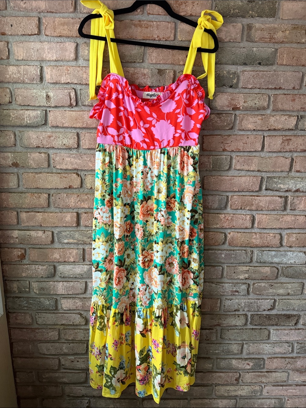 Haptics Pink & Yellow Floral Tiered Maxi Dress